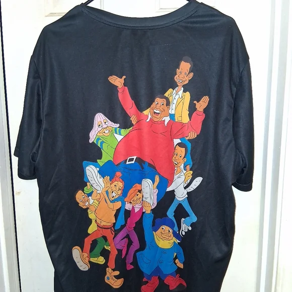 Black Graphic T-Shirt with Colorful Cartoon Characters - Picture 5 of 8